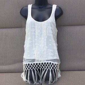 AKIKO Sheer Silk Boho Tank with Fringe